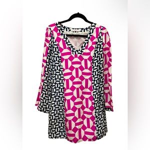 Alice & Trixie long sleeve silk dress S pink/white/ black